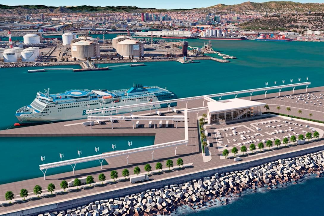 la futura terminal de ferris del muelle adossat, según el proyecto presentado por baleària.