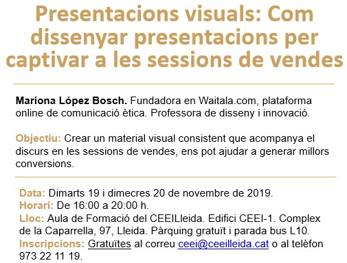 com dissenyar presentacions visuals per captivar a les sessions de vendes, càpsula de vuit hores al ceeilleida