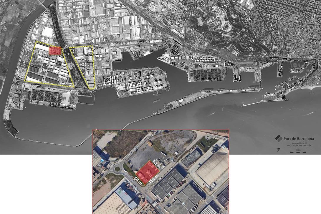 plànol amb la ubicació de la hidrogenera, a la confluència de les diferents zones logístiques del port de barcelona i el seu entorn.